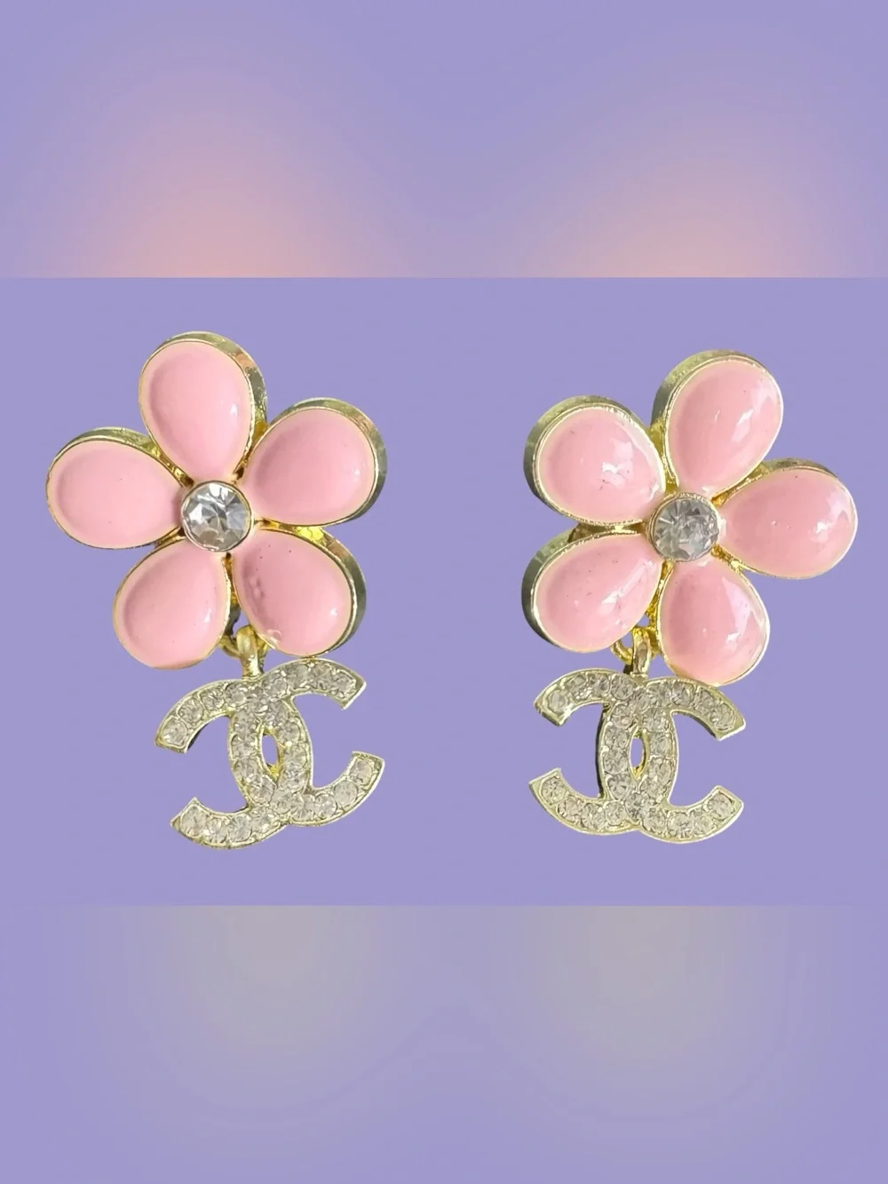 Pink Floral Drop Earrings with Double-C Logo